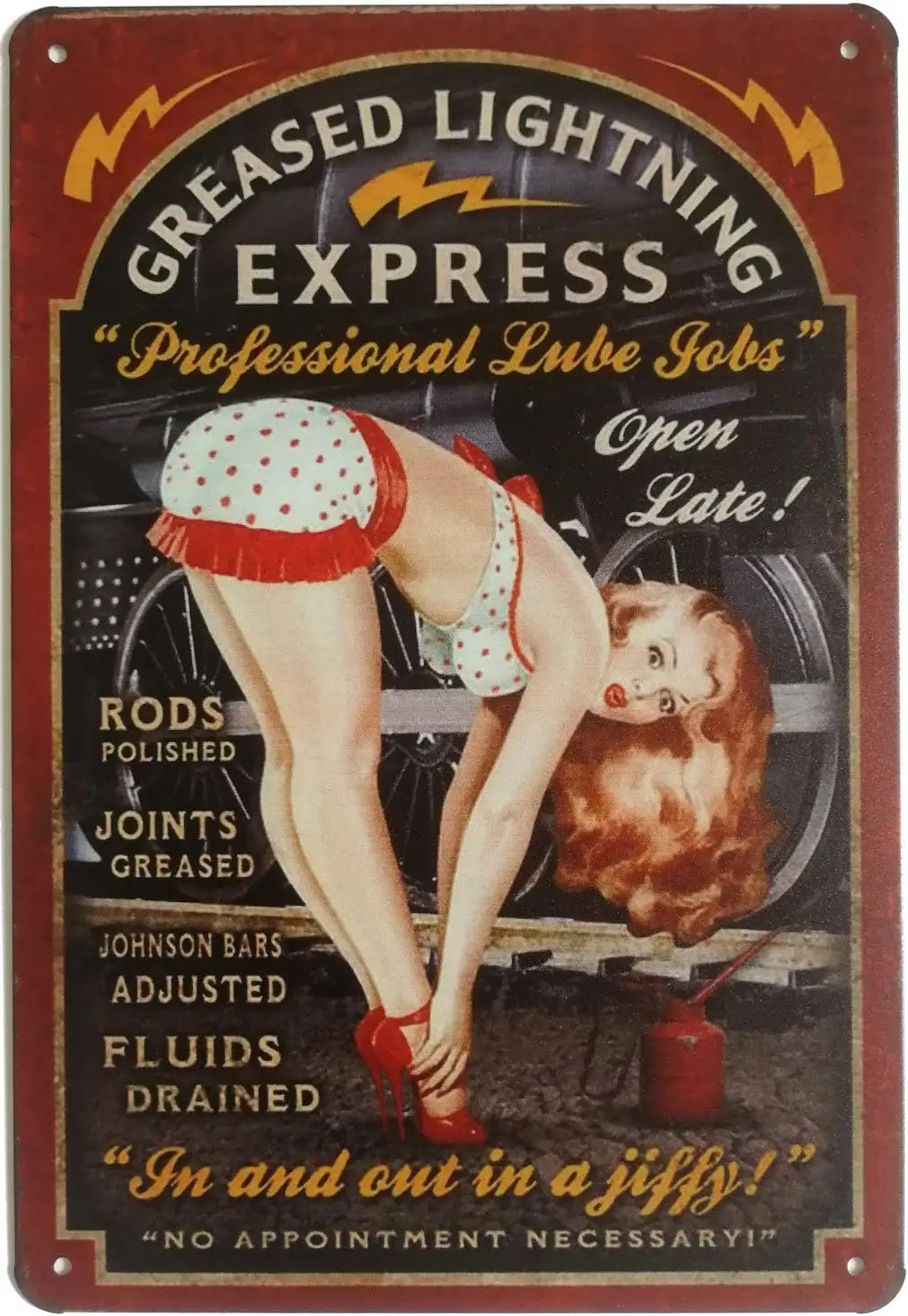 ERLOOD Greased Pin Up Girl Garage or Man Cave Sign Retro Vintage Decor Metal Tin Sign 12 X 8 Inches