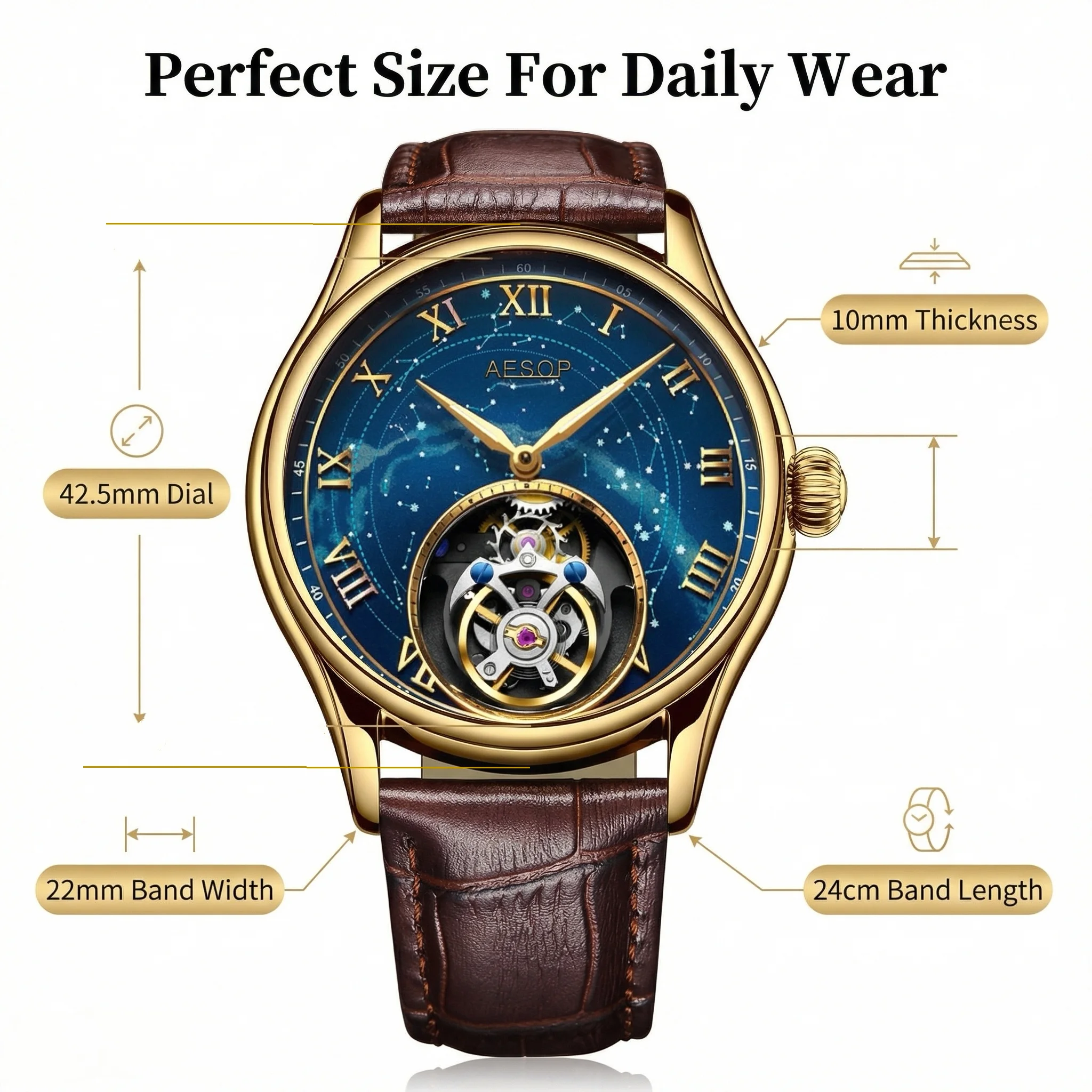 

Мужские механические часы AESOP Flying Tourbillon класса люкс с вращающимся скелетонизированным циферблатом, Relogio Masculino