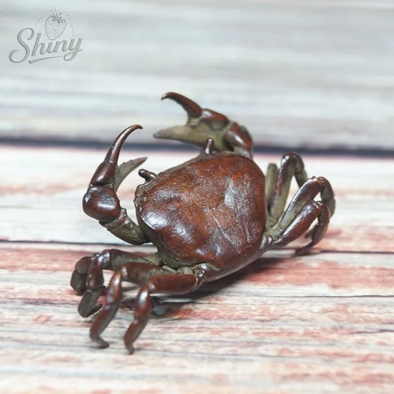 Chinese Tea Pet Pure Copper Handwork Antique Crab Ornament Statue Desktop Decoration
