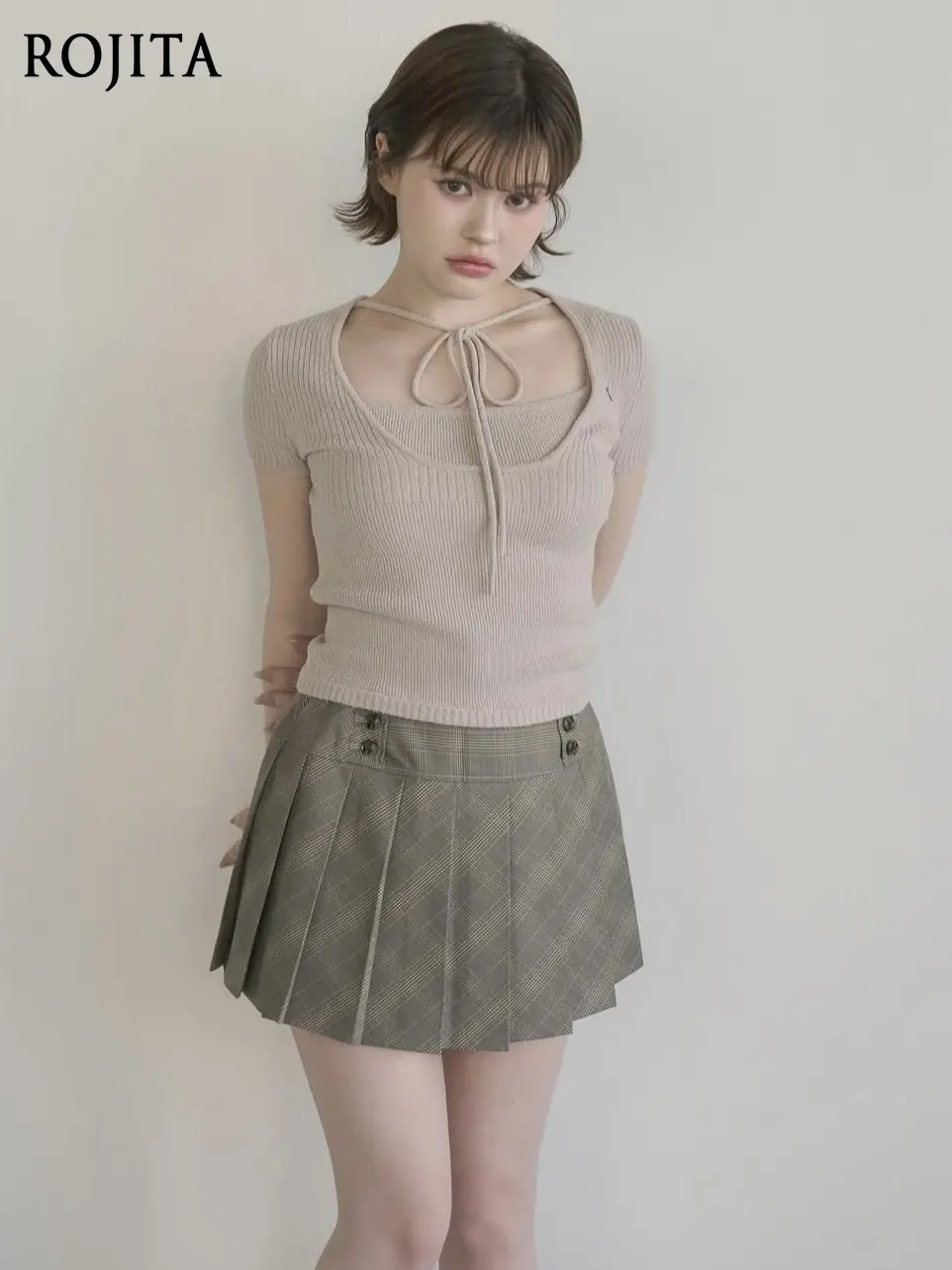 Preppy Style Plaid Pleated Short Skirt Women Plaid Pleated Mini Skirt High Waist Button Decor A Line Short Skirt