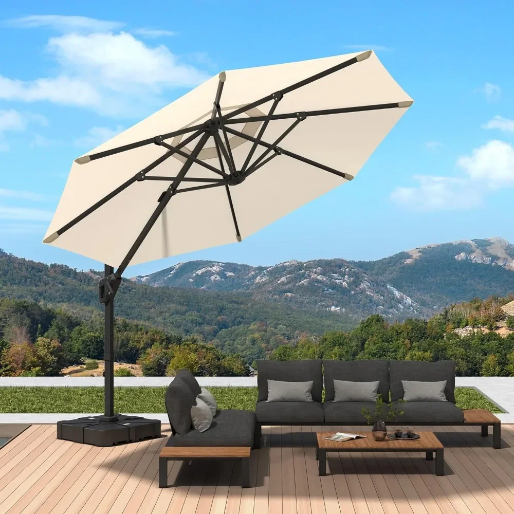 

10 X 13 FT Cantilever Outdoor Patio Umbrella Rectangular Umbrellas with Led Lights Large Heavy Duty 360° Rotation Double Top