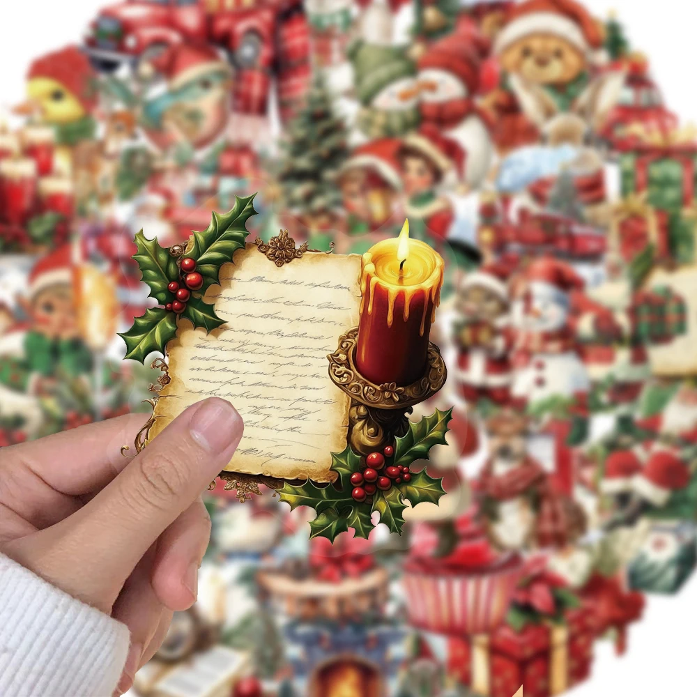50PCS Creative Retro Christmas Stickers Phone Case Decoration Notebook PET Transparent Material Personalized Stickers