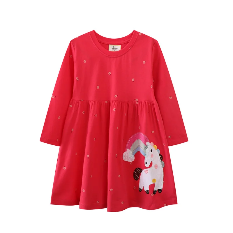 Jumping Meters 2-7T Princess Girls Dresses Unicorn Embroidery Long Sleeve Autumn Spring Children's Clothing Birthday Party Wear