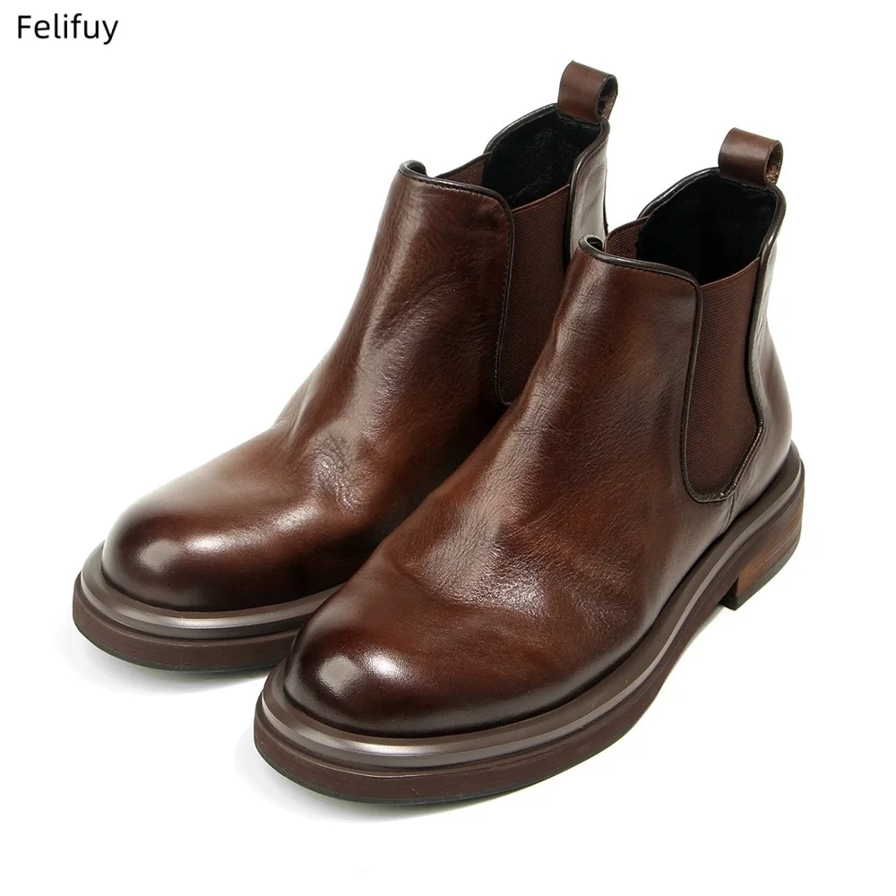 Botas Chelsea negras para hombre, de cuero genuino, de caña alta, estilo vintage, suaves, botas hasta el tobillo, para otoño e invierno, botas marrones estilo cowboy para hombre