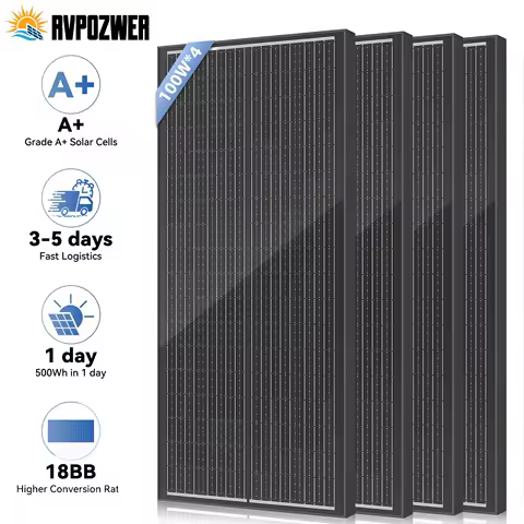 Rvpozwer 12.8V 400W/200W/100W 18BB N-Type Monocrystalline Silicon Rigid Solar Panel for Garden Roof Cabin Off-Grid System