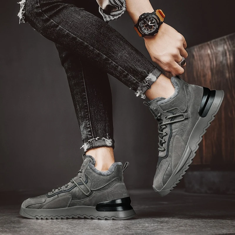 

New Men's Mid-top Lace-up Durable and High-quality Brand Original Fleece Warm Round-toe Work Boots for Autumn and Winter