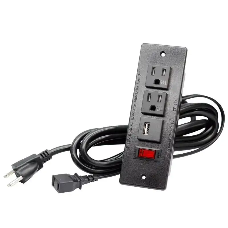 Furniture Recessed Meter 16AWG Power Strip Socket AC Outlet With 2 USB Ports