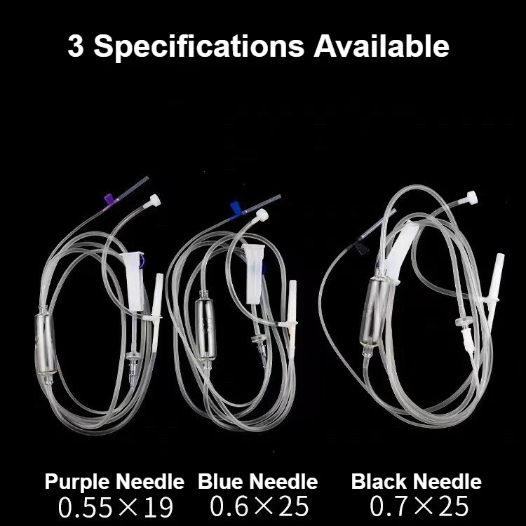 3PCS Disposable Sterile IV Infusion Set Individually Packaged Needle Medical Grade Tubing Drip Flow Regulator Tape Pump Giving