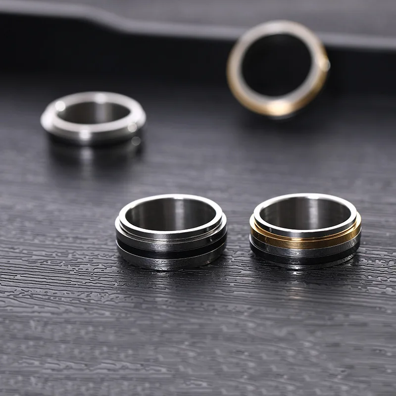 1pcs Hot Selling Fashion Personality Simple Three Sided Rotatable Glossy Stainless Steel men's And women's Rings Couple Rings