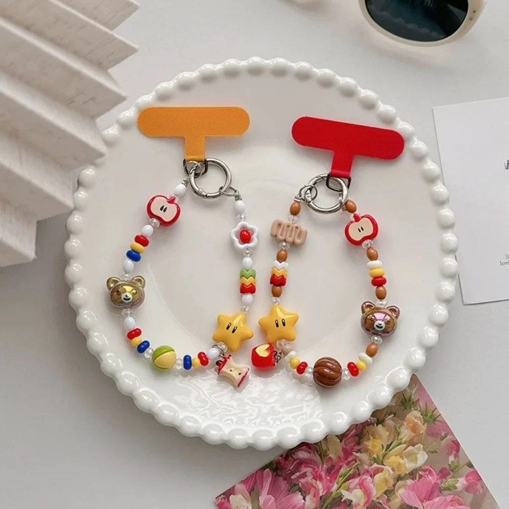 

[Ch] Милый медведь звезда цепочка для мобильного телефона дофамин девушка сердце из бисера яблоко кулон ремешок на запястье цепочка