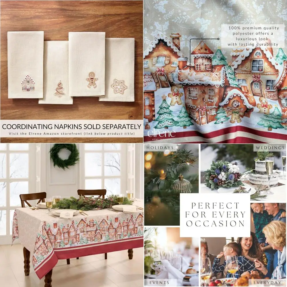 

Gingerbread Village Bliss Holiday Tablecloth, 60x120 Inches, Bordered Rectangle