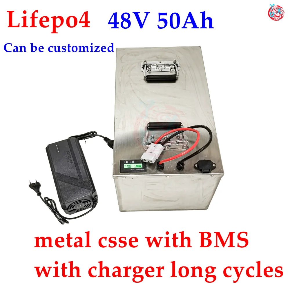 Metal Case Deep Cycle 48V 50Ah Lifepo4 Lithium Battery With Strong Bms For Golf Cart Solar Storage System Agv+5A Charger