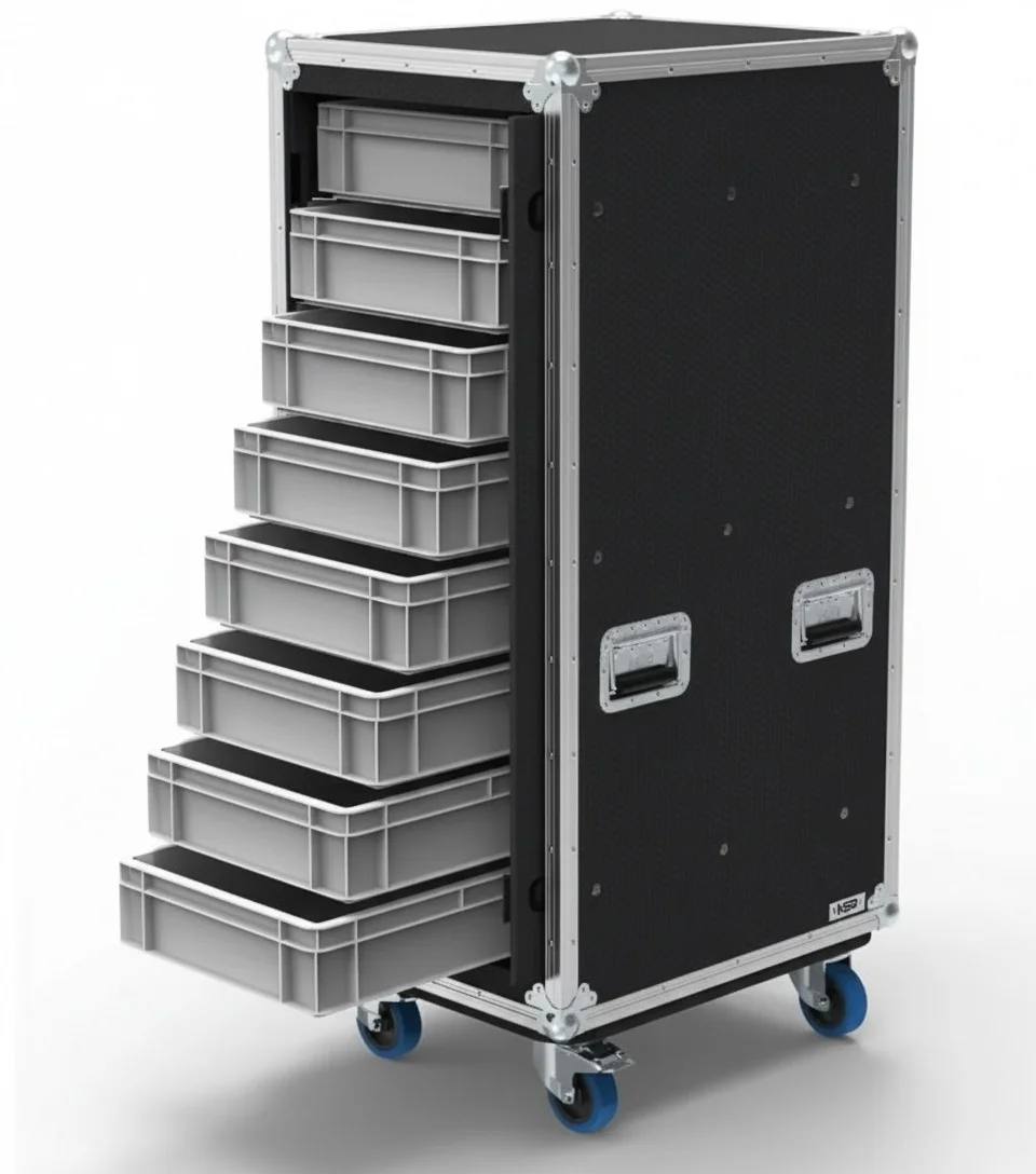Heavy-Duty Flight Case, Aluminum ATA Box, Industrial Road Case with Drawers, Tool Storage Bin, Musical Equipment Case