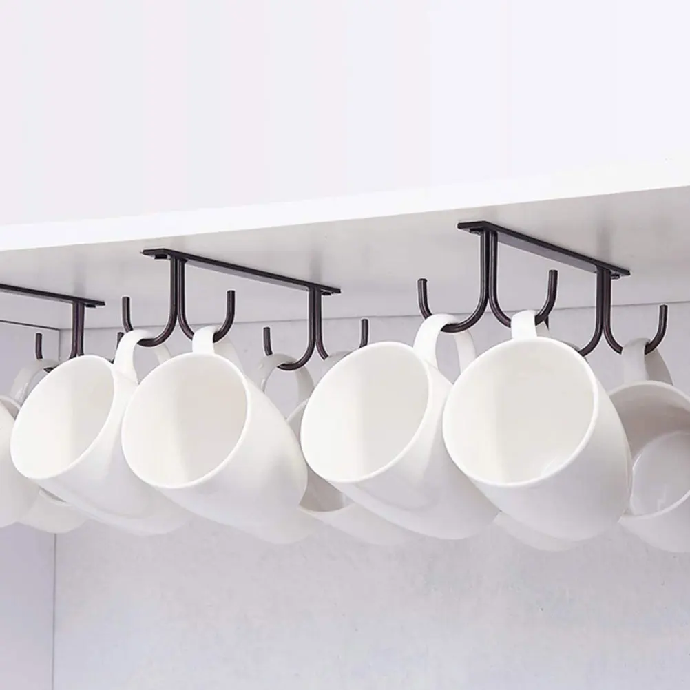 

3 Pcs Cabinet Hook Black Iron Cup Hanger Drying Rack Strong Loading Kitchen Accessory Under Cabinet Mug Holder Storage