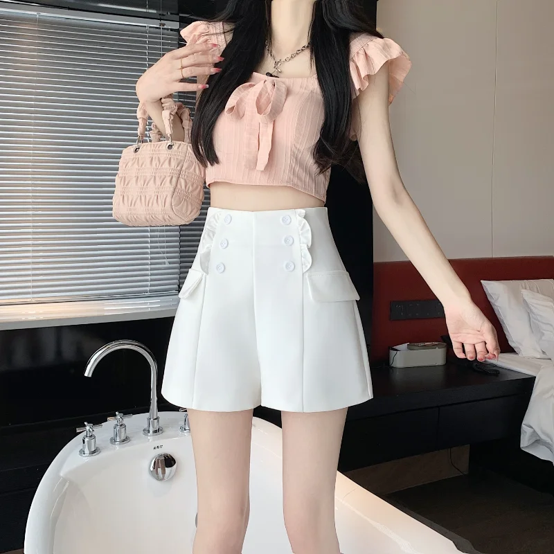 

Korean Fashion Casual Summer Shorts for Women Loose Wide Leg Shorts Pantalon Femme White High Waist Short Pants Female Q273