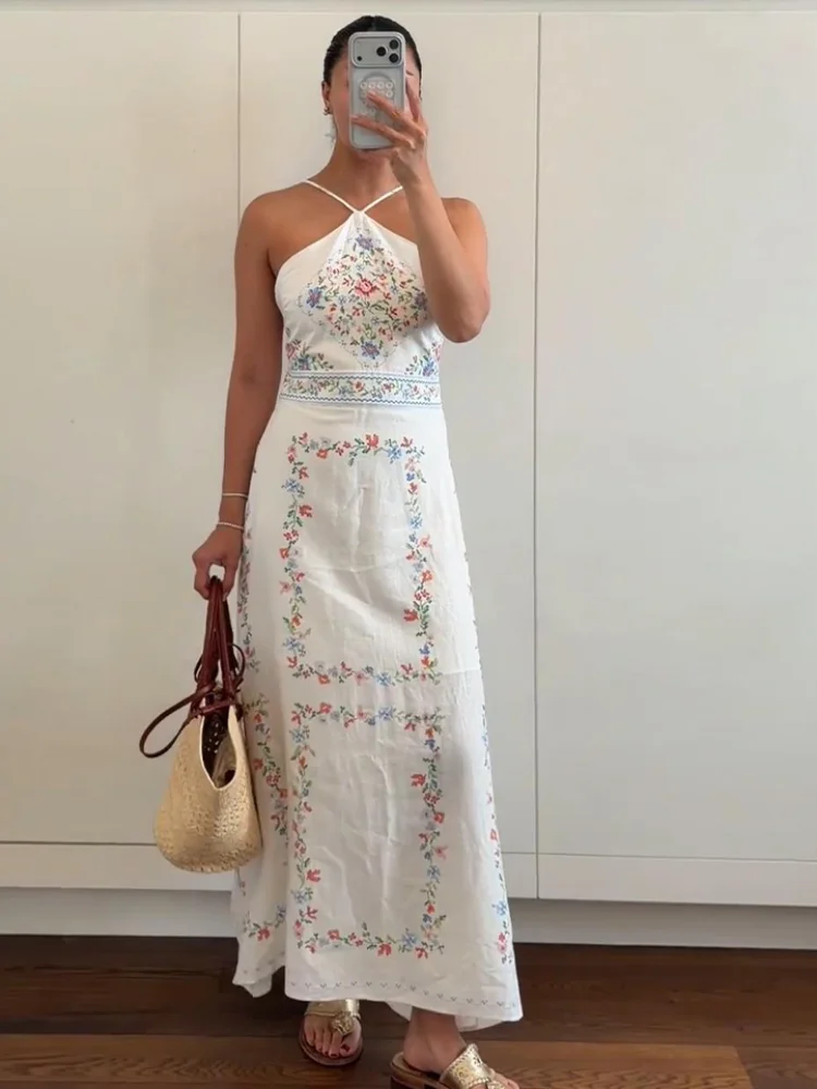 halter midi dress summer Floral Print Women Sleeveless High Waist A Line Long Dresses 2026 Elegant Beach Vacation Fashion Gown NPU-Roberto-202323