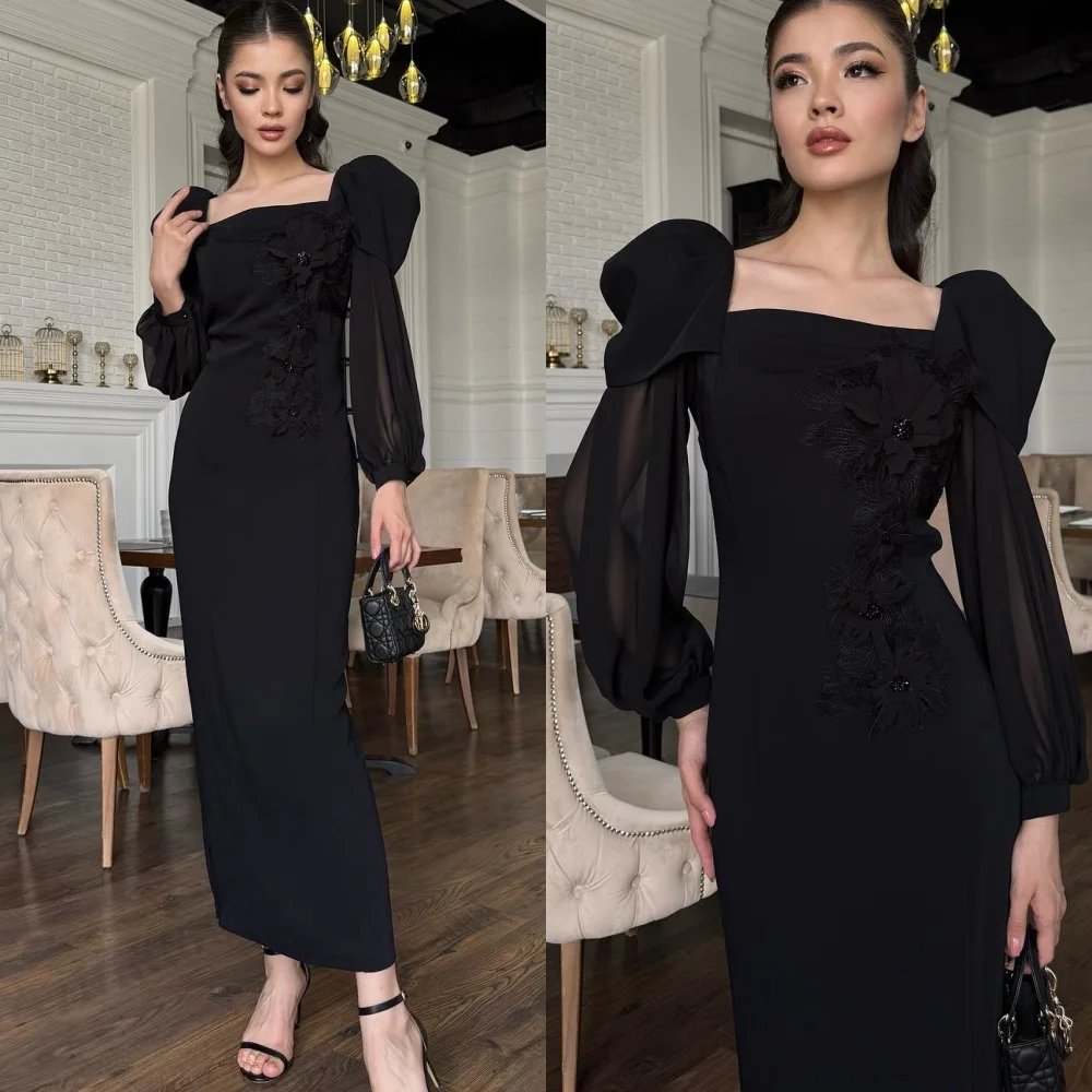 

Customized Exquisite Square Collar Long Sleeves Evening Dress High Quality Jersey Homecoming Dresses Delicate Party Gowns