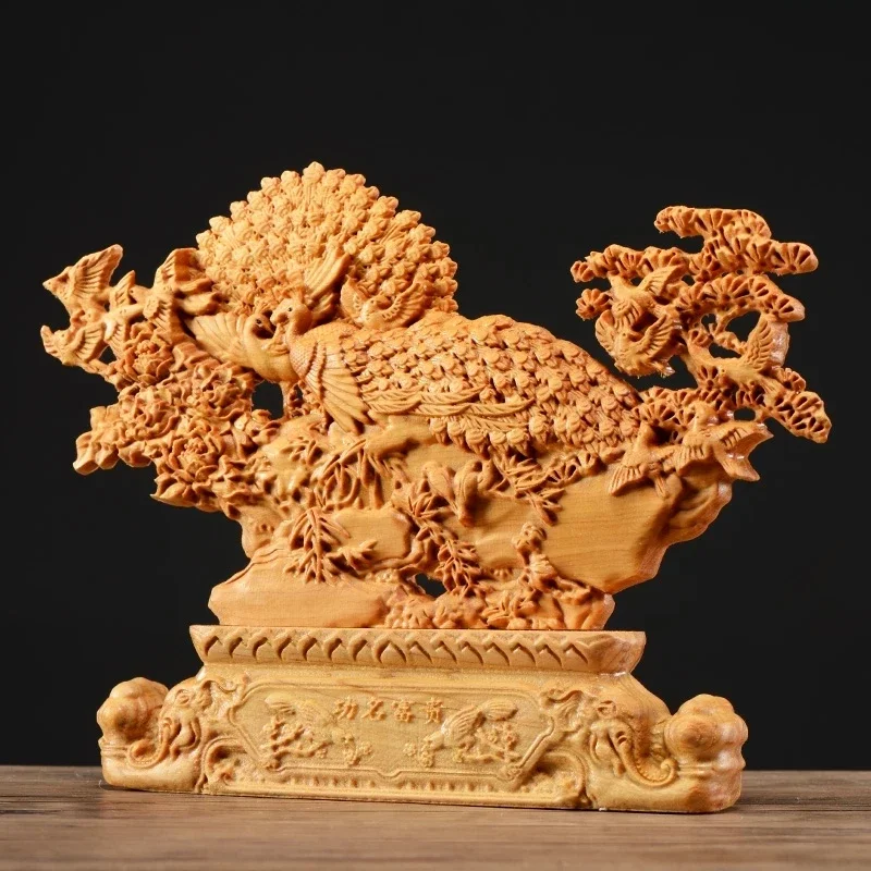 

To Thrust Upon Kayu 25CM Kaya Merak Patung Dekoratif Piring Berongga Kayu Kekayaan Ukiran Hadiah Beruntung Koleksi Hewan Dekoras