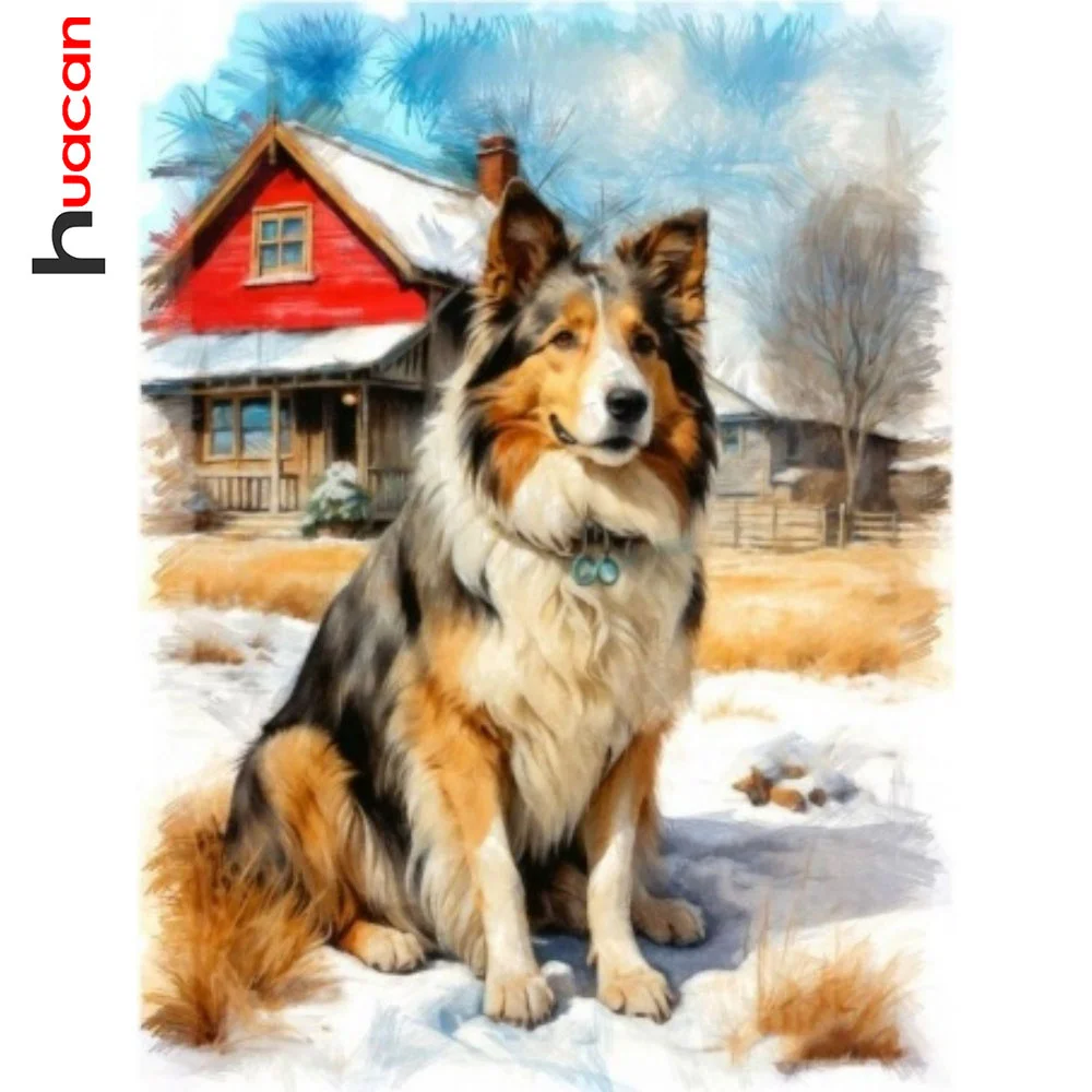 Huacan 5D-Diamantgemälde, Haustierhund, Porträt, DIY, voller Bohrer, Diamant-Stickerei, Heimwanddekoration, Geschenk für Kinder