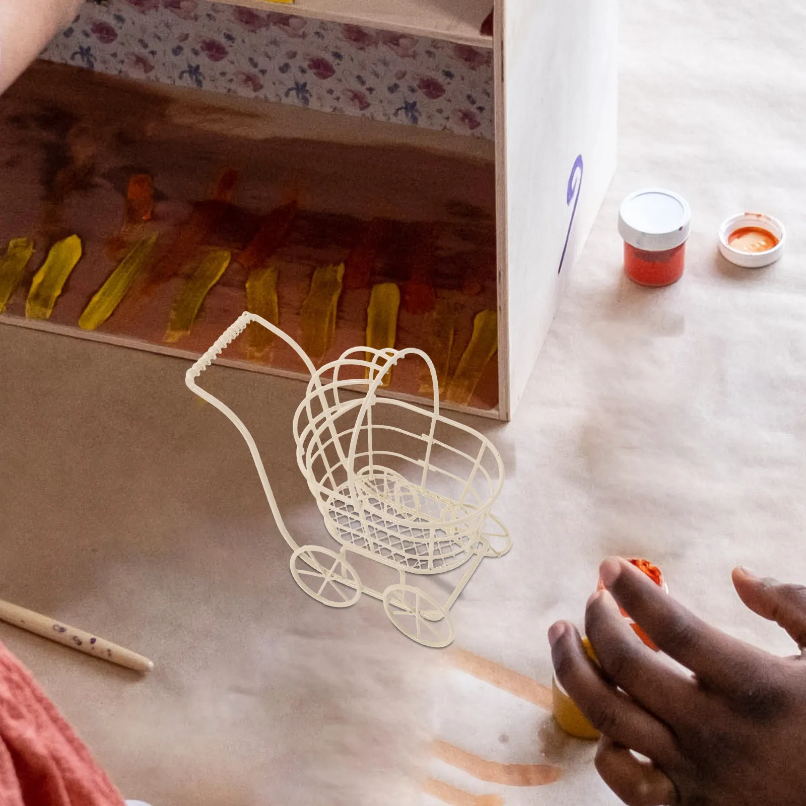 

3Pcs Miniature Metal Wire Trolley Sturdy Lightweight for Dollhouse Mini Accessories Baby Carriage Decor Play Stroller Organizer