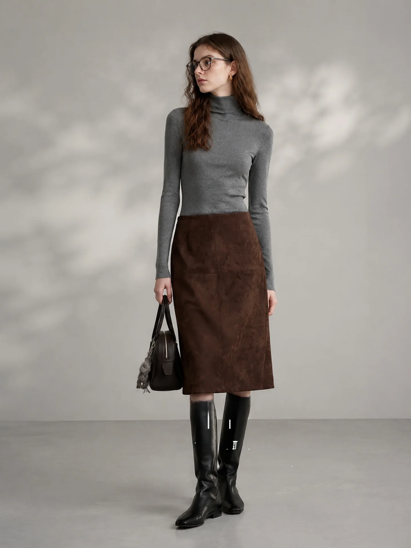 HUAAPPUW Retro Suede High Waist A-Line  Skirt with Side Zipper for Women Breathable Liner Polyester Fiber Skirt