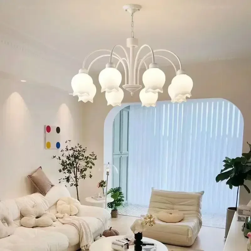 

White Linger Orchid Chandeliers for Living Room LED Lamp Simple Modern Master Bedroom Dining Lighting Lustre Salon Design Luxe