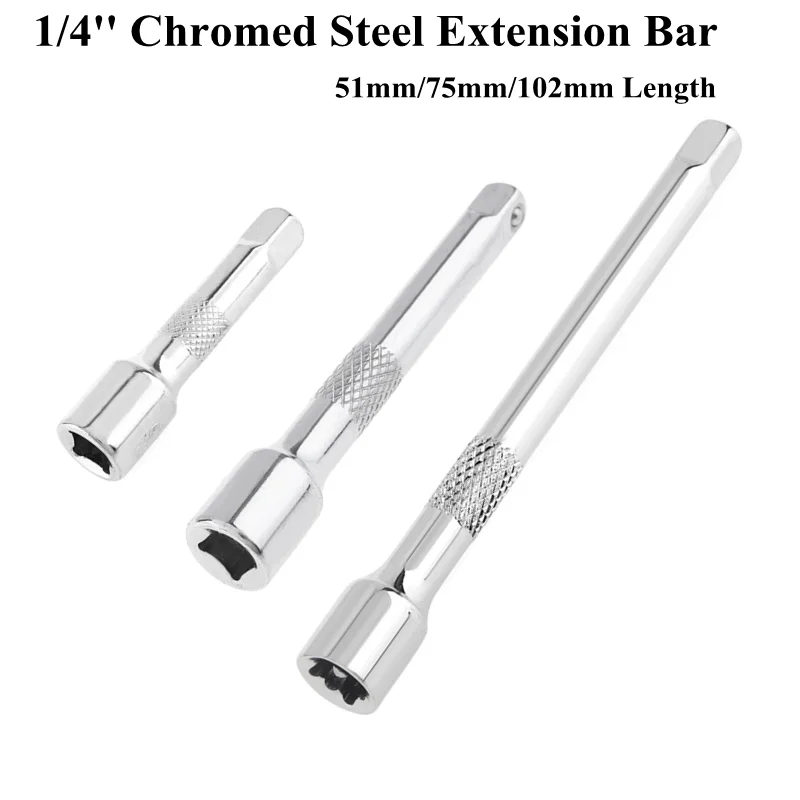 Socket Ratchet Wrench Extension Bar 1/4 Inch 51/75/102mm Chromed Steel Metric Drill Drive Ratchet Socket Adapter Hand Tools