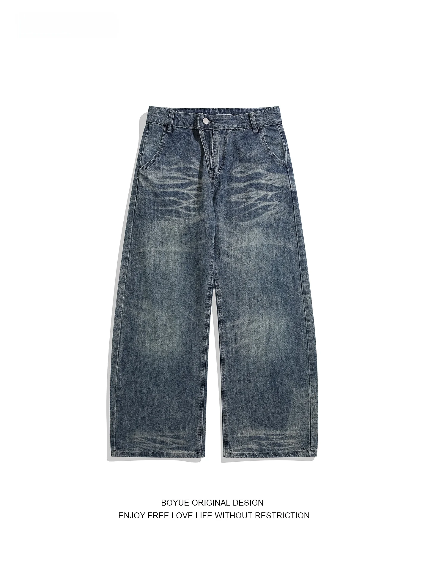 

Boyue American Waed Floor-Length Men's Jeans Casual Hip Hop Wide Leg Pants Spring Faion Cotton Polyester Blend