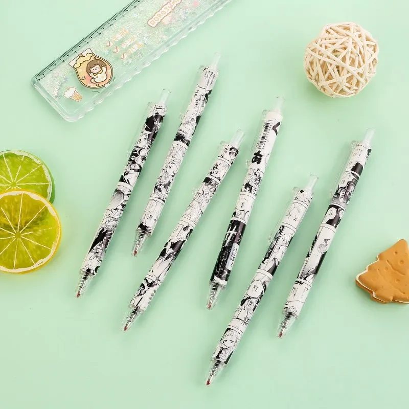 

20 шт., черно-белая нейтральная ручка в стиле аниме с элементами комиксов, студенческие канцелярские товары, модные канцелярские товары