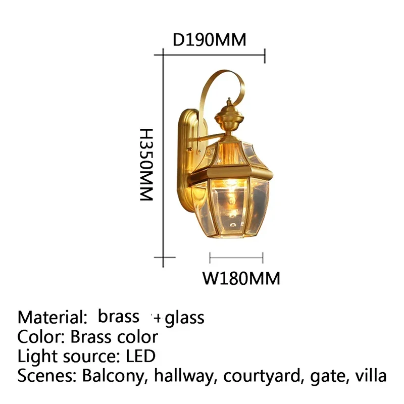 ELARA Contemporary Brass Outdoor Wall Lamps Simplicity Waterproof Creative Balcony Hallway Courtyard Villa Gate Hotel