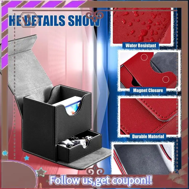 ABBG-カード収納ボックス ダイストレイ付き グッズカードケース ゲームスリーブカード収集用 耐久性のある ブラック + グレー