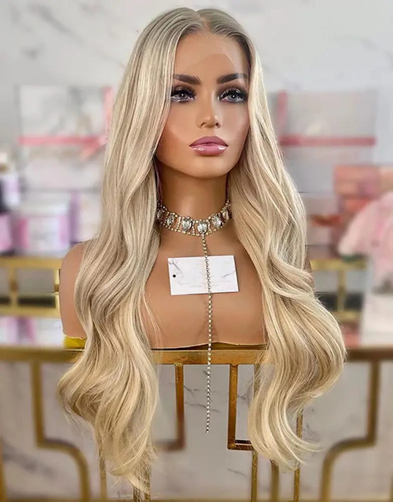 26 بوصة عالية الجودة فوتورا شعر مستعار الجسم موجة غلويليس الباروكات الشعر الاصطناعية أومبير الرماد شقراء ألياف مقاومة للحرارة حفلة يومية تستخدم #1