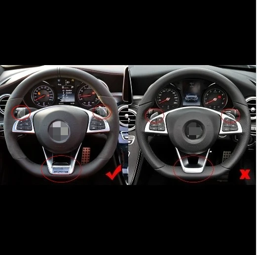 Fit For Benz W205 15-18 C43 C63 E53 S63 GLS CLA GLE AMG 2016+ With Square Paddle Shifter Holes Carbon Fiber Steering Wheel With Vibration Round Top Flat Bottom