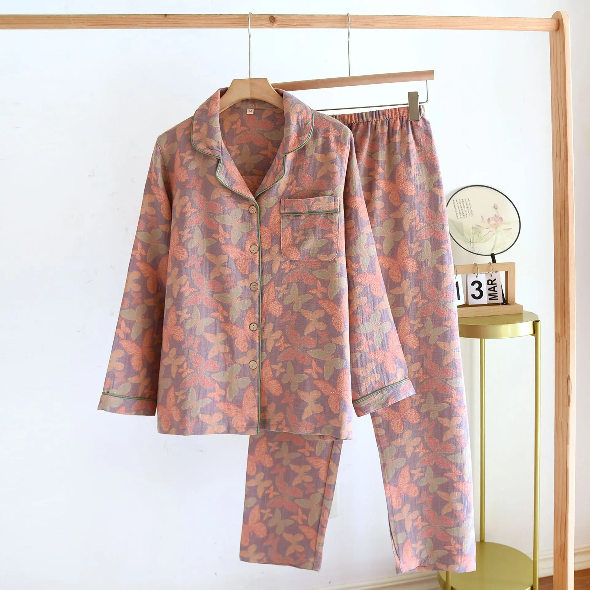 Nuevos pijamas para mujer, conjuntos de pantalones, pijamas, ropa de dormir de algodón para mujer, traje para casa de manga larga Floral de otoño, pijamas para mujer