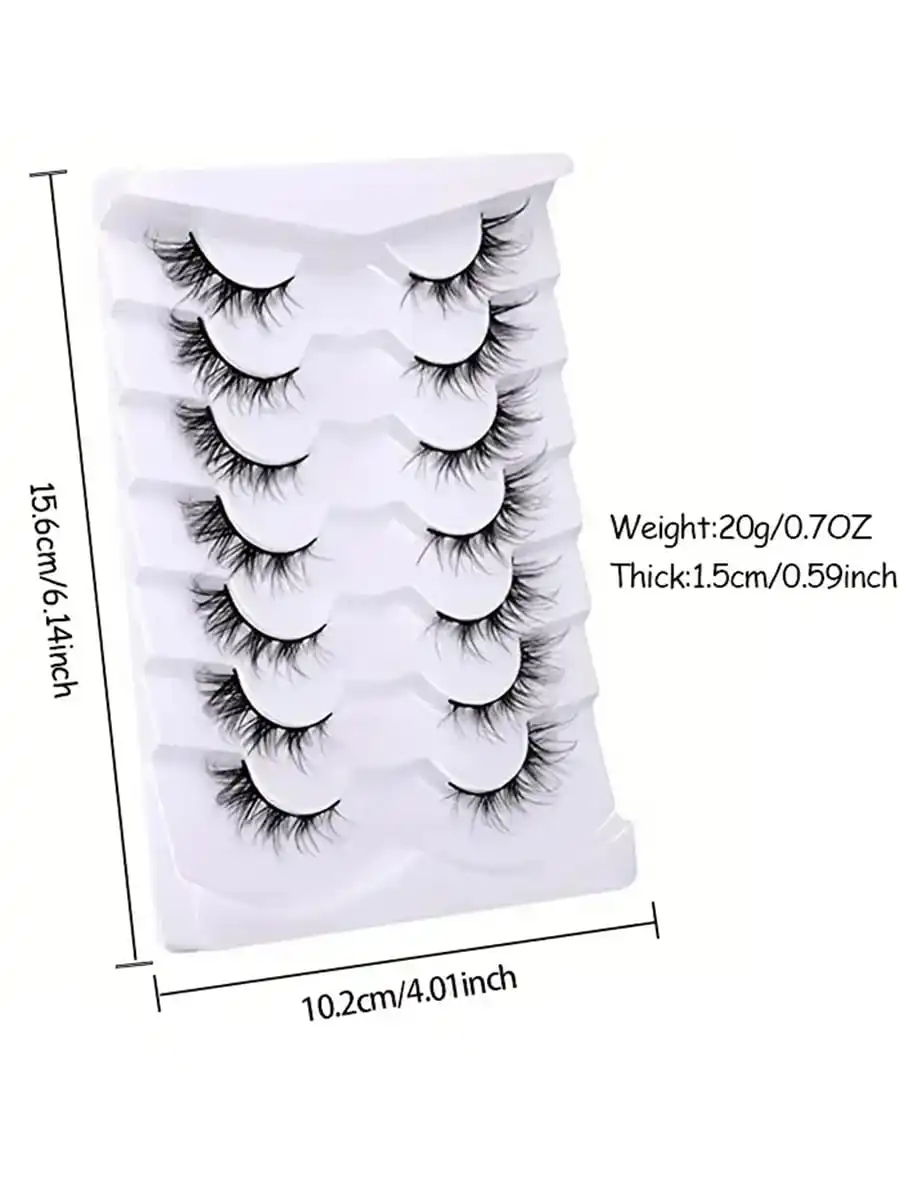 7 ペアナチュラルルックまつげクラスター、スレンダー漫画まつげエクステンションふわふわストリップキャットアイまつげパック、アニメ韓国