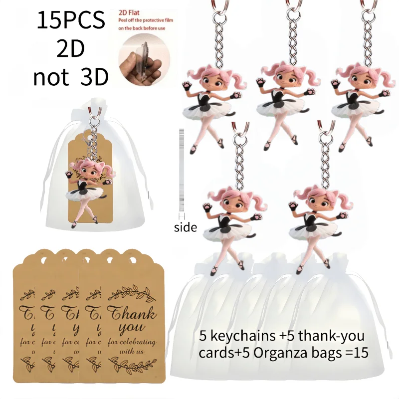 5sets Ballet Girl Keychain Including 2D Acrylic Pendant & Thank You Cards & Gift Yarn Bags For Sister Family Backpack Decoration