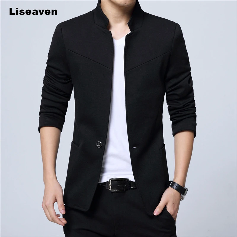 Liseaven Blazer męskie kurtki męskie stójka męskie marynarki Slim Fit męskie marynarki czarna kurtka męska Plus rozmiar 5XL
