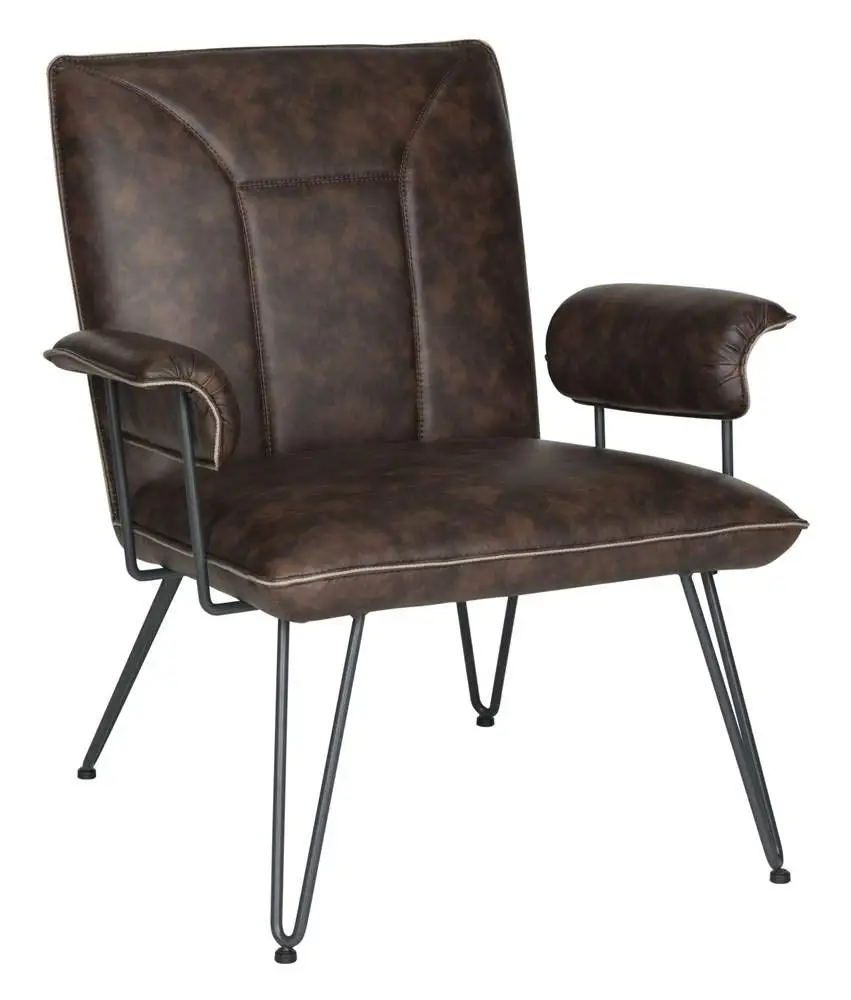 

Antique Brown Faux Leather Armchair With Steel Hairpin Legs