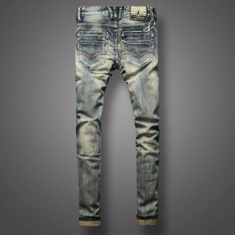 Newly Designer Fashion Men Jeans Retro Washed High Quality Stretch Slim Fit Vintage Jeans Men Buttons Fly Casual Denim Pants