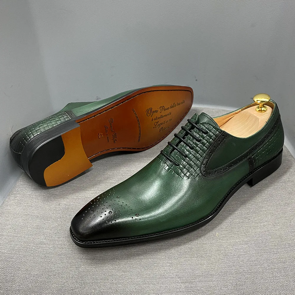 Maat 6 tot 13 Heren Oxford-kledingschoenen Echt leer Handgemaakte groene veterschoenen Brogue Klassieke feestbruiloft Formele schoenen voor heren