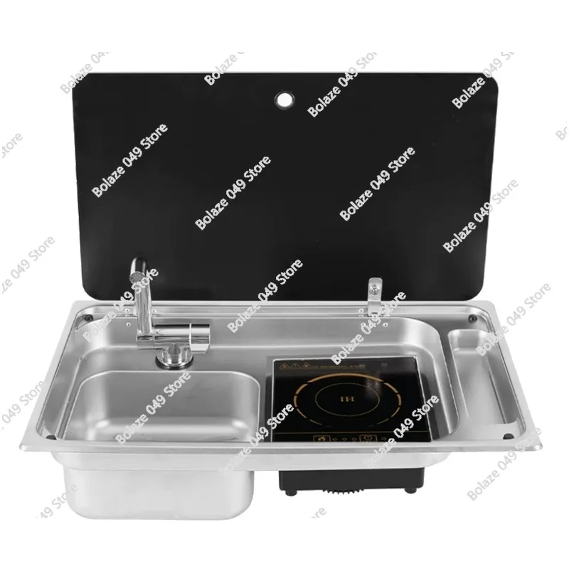 

RV stove sink with faucet trailer modified trailer stainless steel wash basin induction cooker integrated sink