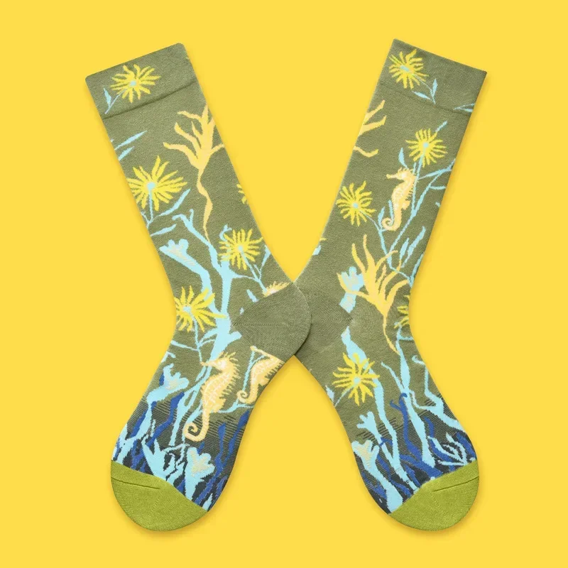 Hip- Hop Trend Women Socks Novel Geometric Florets Personality Design Cotton Sock High Quality Socks  oil painting socks