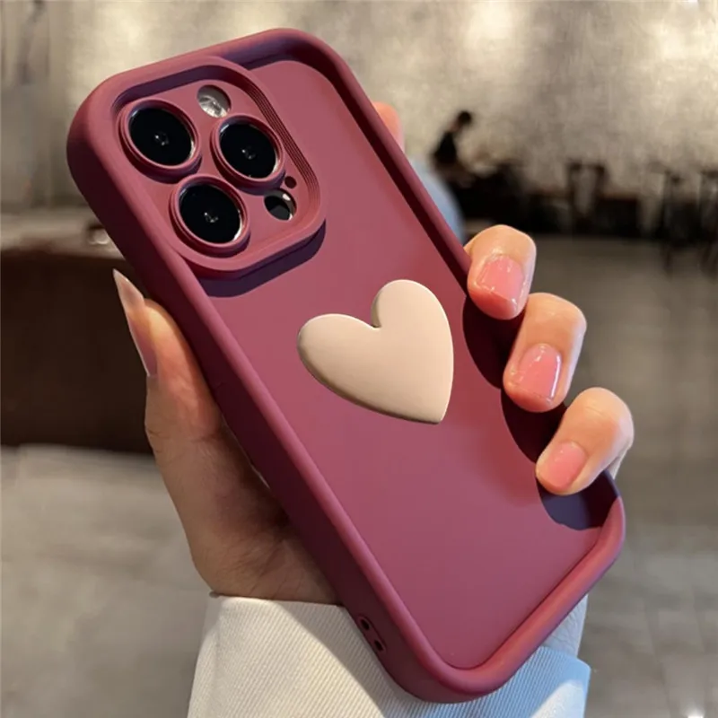 Lovebay Cute 3D Love Heart Silicone Phone Case For iPhone15 13 12 11 14 Pro Max XR XS 7 8 Plus Soft Shockproof Back Bumper Cover