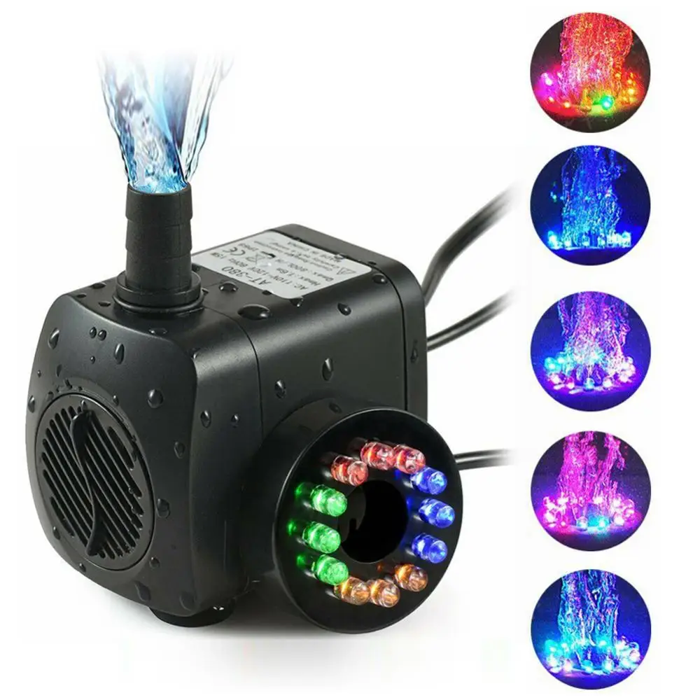 Water Pump 220V 15W Submersible With 12 LED lights 220-240V 800L/H For Aquarium Fish Tank Pond Fountain EU/UK/US Plug