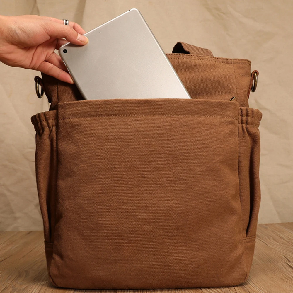 Bolso de mano de lona para hombre, bandolera grande informal, Vintage, de oficina, Retro, marrón, XA74C