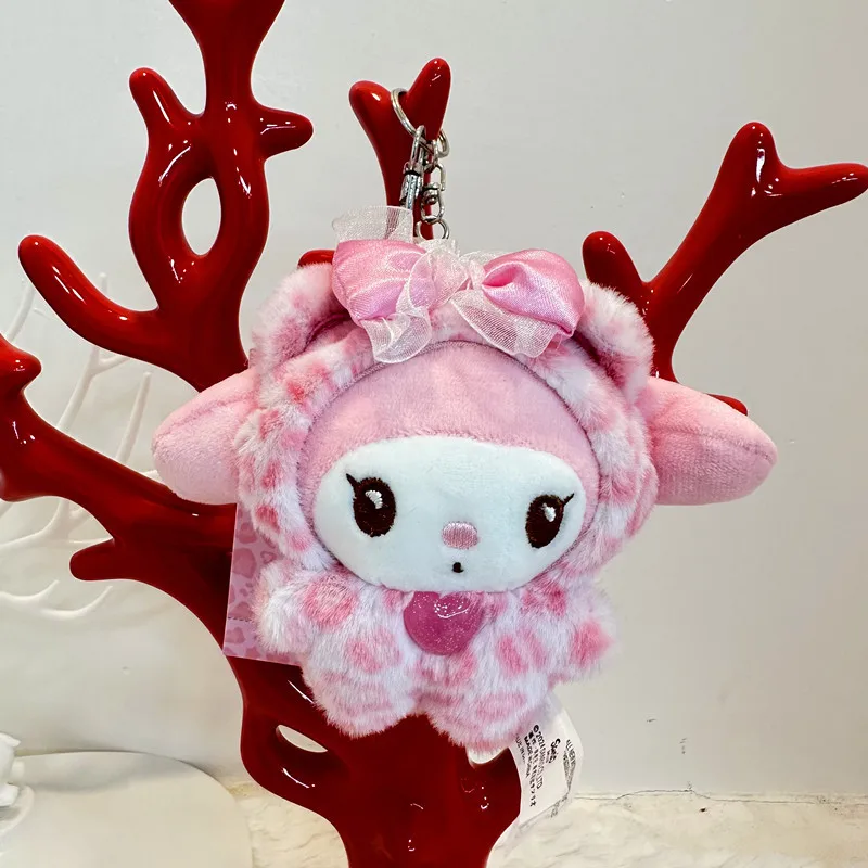 Breloczek z motywem panterki, misia Sanrio Hello Kitty, Kuromi, Cinnamoroll, zawieszka do torby, pluszowa lalka My Melody, zabawki, dekoracja, prezent dla dziewczynki