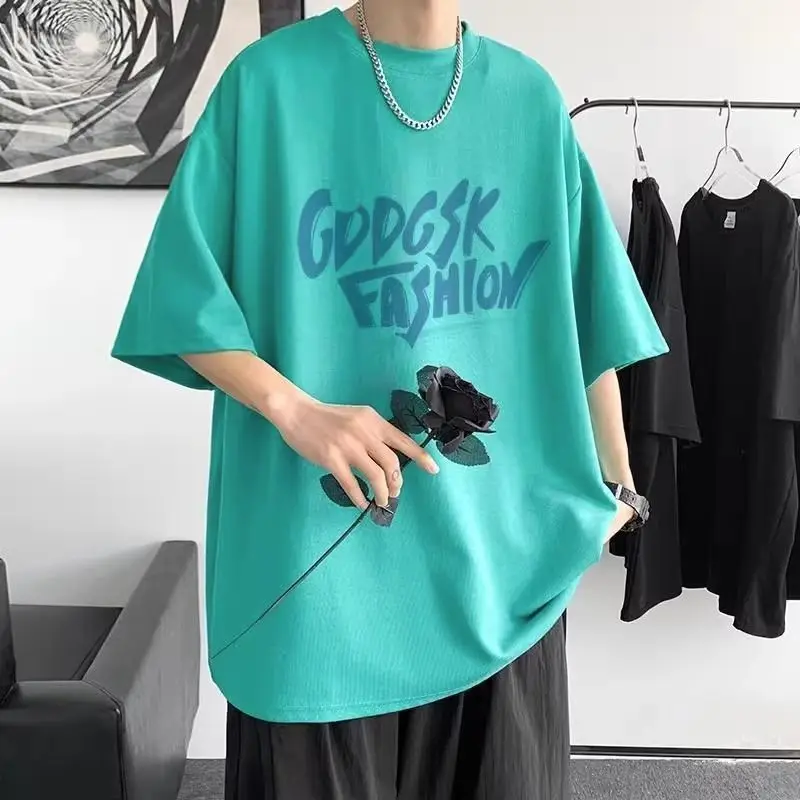 Men Casual Suit Black White Short T-shirt Jeans Pants 2pcs Man's Clothing Summer Loose Solid Tops Trouser