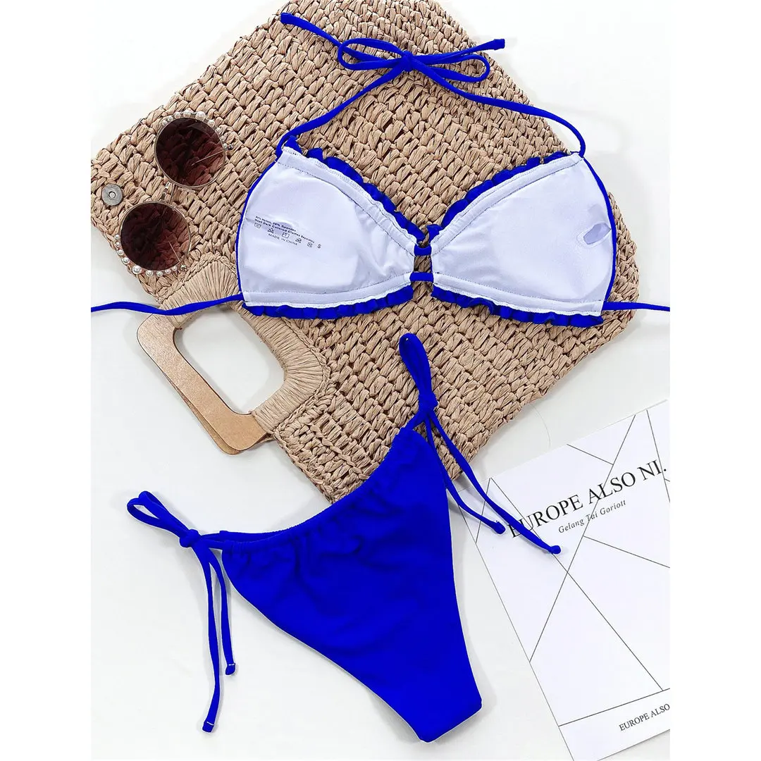 Sexy, geraffter, plissierter Bikini mit Rüschen, Damen-Badeanzug, zweiteiliges Bikini-Set, Badebekleidung, Badeanzug, Modell V3239SW. – Detail 32