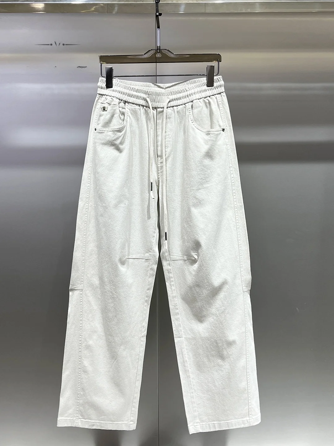 

Casual Straight Leg Pants Men's Drawstring Waist Comfortable Commute White Loose Long Trousers Spring Summer Trend Brand