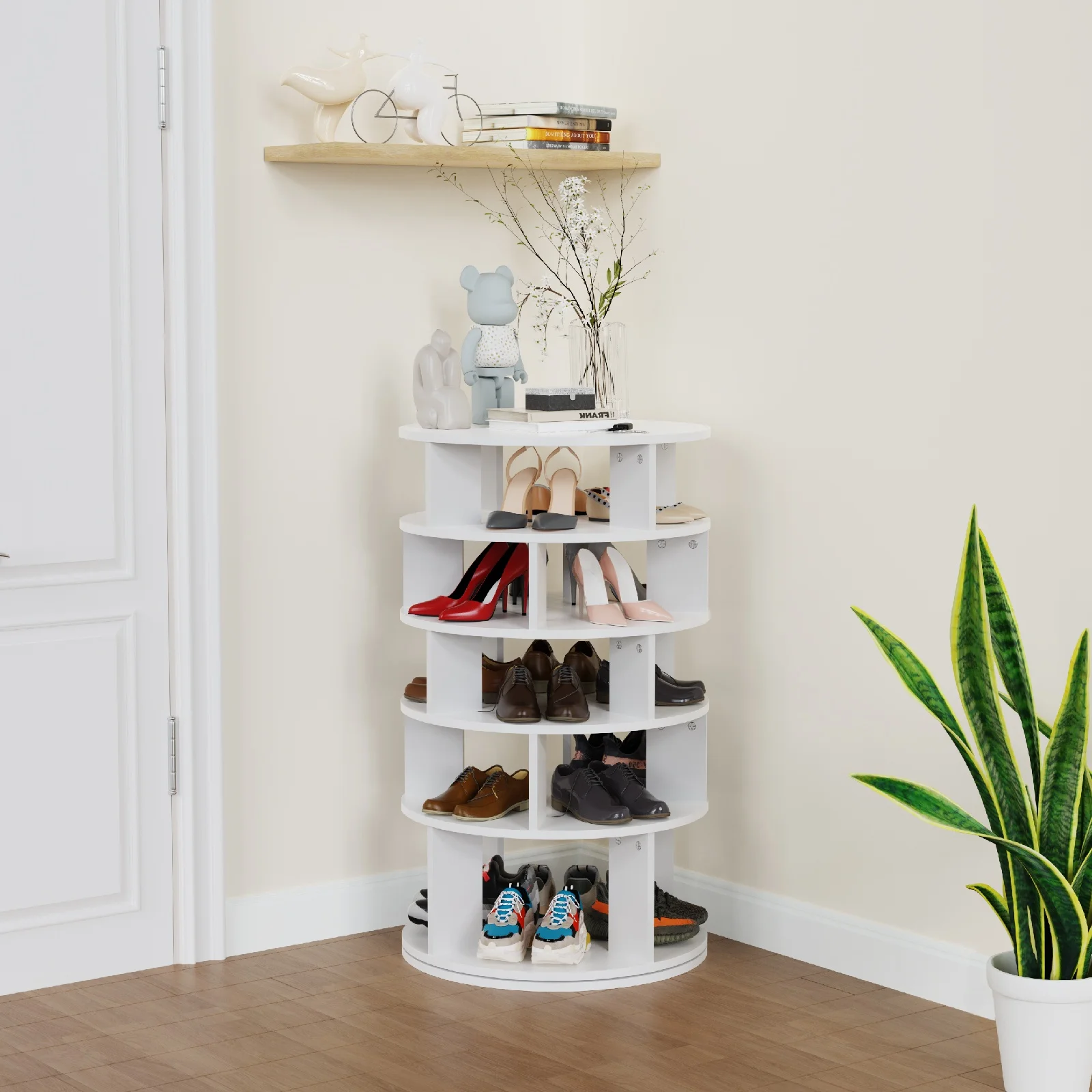 Redlife 5 Tier Rotating Shoe Rack Tower, Hold Over 24 Pairs of Shoes 360° Revolving Shoe Storage Organizer for Closet & Entryway